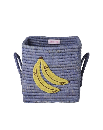 Rice - Lille Firkantet Raffia Kurv - Blå Banana